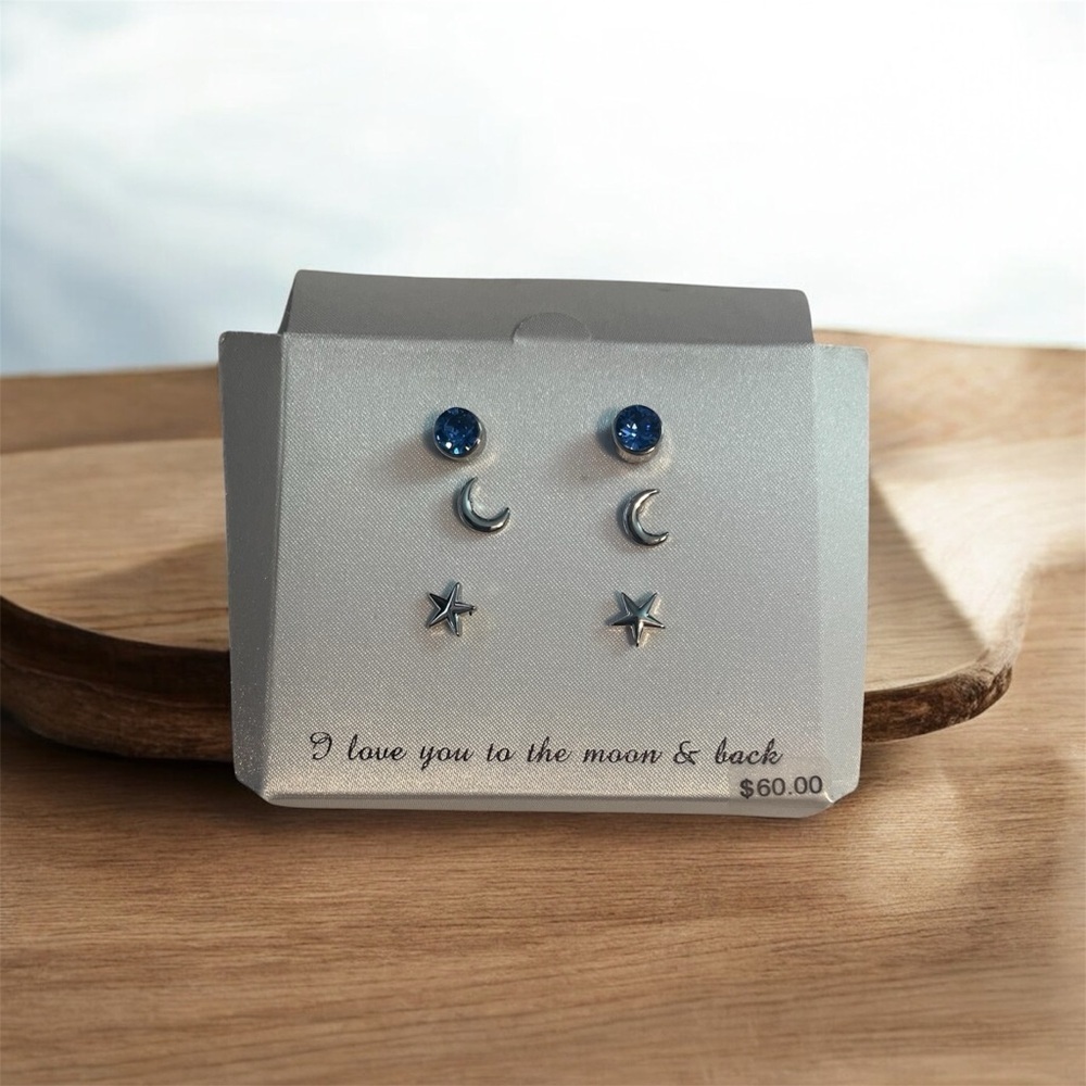 Silver and Blue Moon and Star Earring Set
NWT
3 pair of earrings